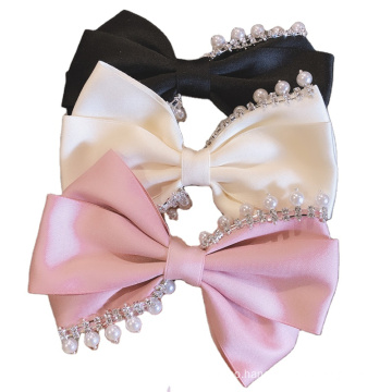 New Fabric Pearl Solid Big Hair Barrettes Bow Knot Fashion Accessories Hairpin Korean Luxury Spring Clip